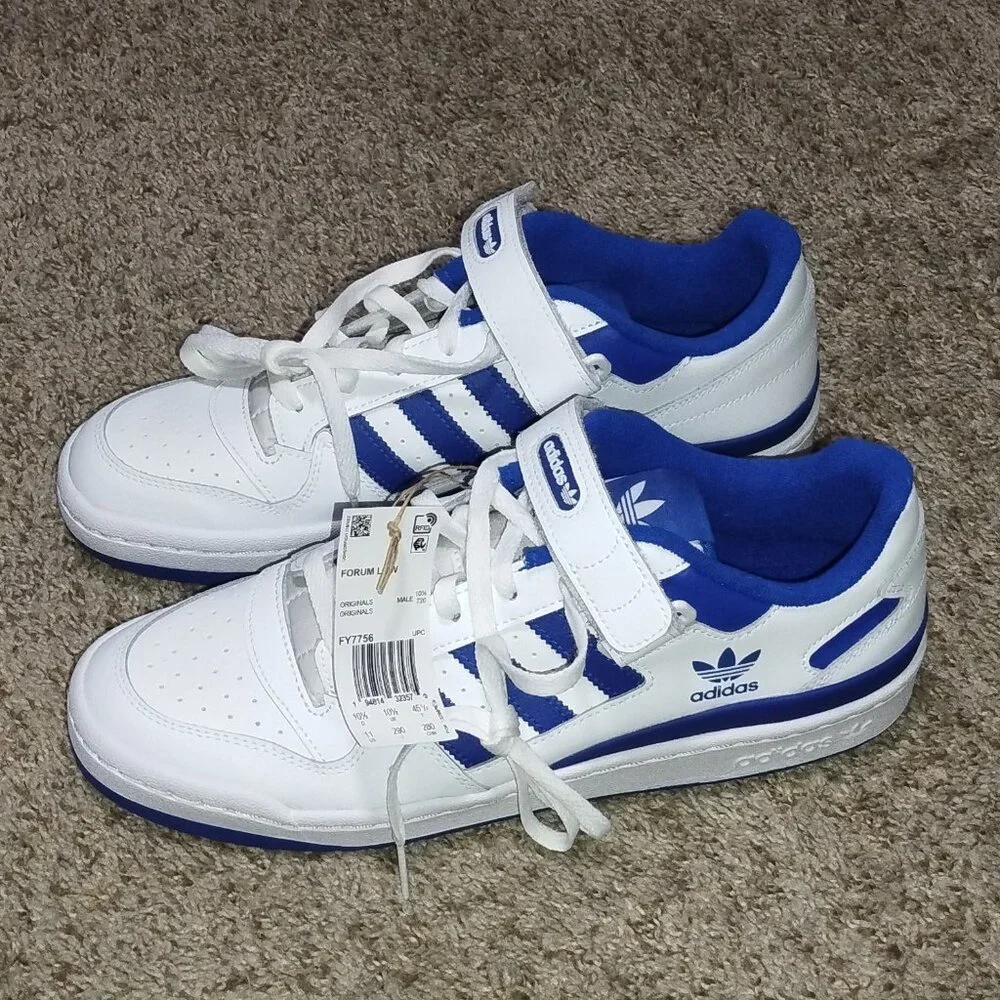 Men's Adidas White & Blue Forum Low Athletic Shoes Size US 11. NWT._3